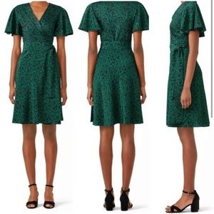 DVF Green Flutter Sleeve Wrap Dress